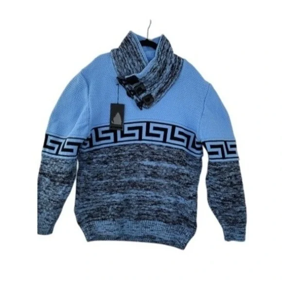 LCR Black Edition Shawl Collar Sweater Greek Key Knitwear Wool‎ Pullover 3XL Men